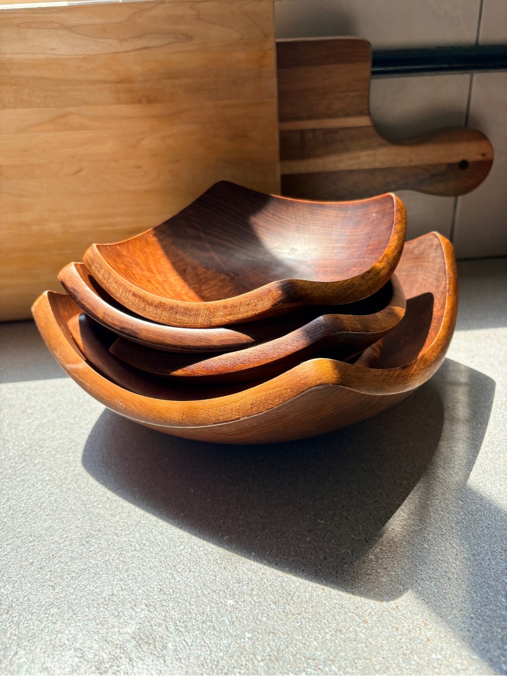 Vintage Baribocraft Canada Mid-Century Modern Wooden Salad Bowl Set - 5 Pcs